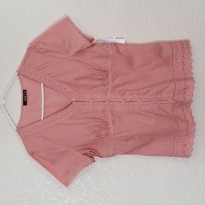 NWT a.n.a. beautiful cotton blouse with lace, L